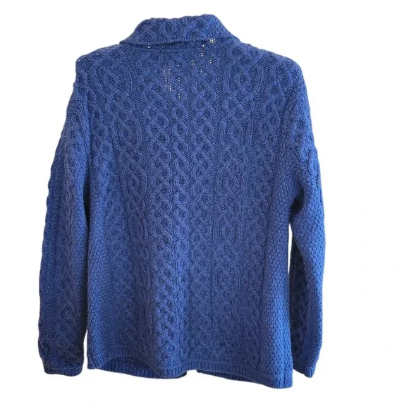 Aran Crafts Ireland Merino Wool Cable Knit Cardigan Sweater Womens Large Blue - Picture 3 of 10